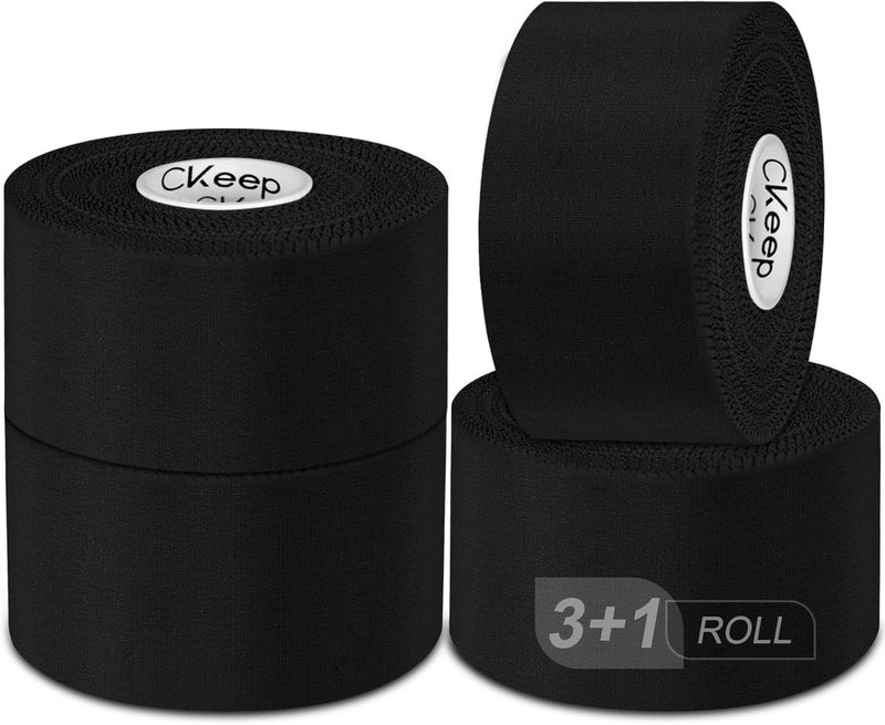 Ckeep Athletic Tape, 4 Pack Black Sports Tape, Very Sturdy No Glue Residue, Wrist Ankle Tape for Muscle, Climbing, Boxing, Athletes, Baseball Bats, Strains, Sprains, Injuries（1.5 Inches） - Image 1